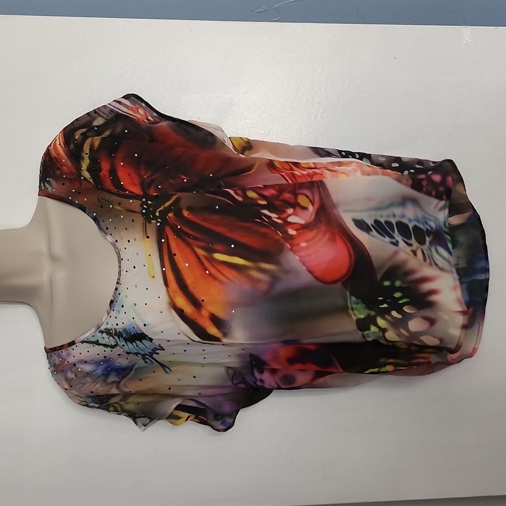 Boston Proper Butterfly Top Scoop Neck Embellished Size 10 semi sheer